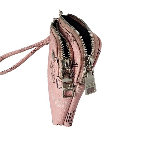 STEVE MADDEN Dual Zip Multi-colored Logo Pink Blush Wristlet 8x5 - Picture 6 of 6